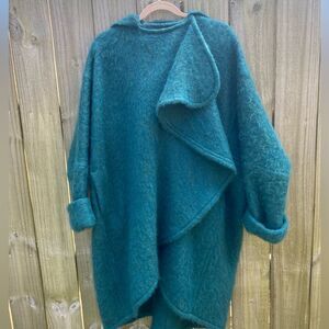 Donegal Designs Mohair Cape with Knit Cuffs Green Ireland pure new wool coast